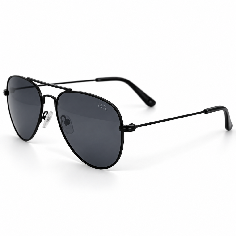 Aviador negro · montura metálica y lentes gris oscuro - Imagen 2