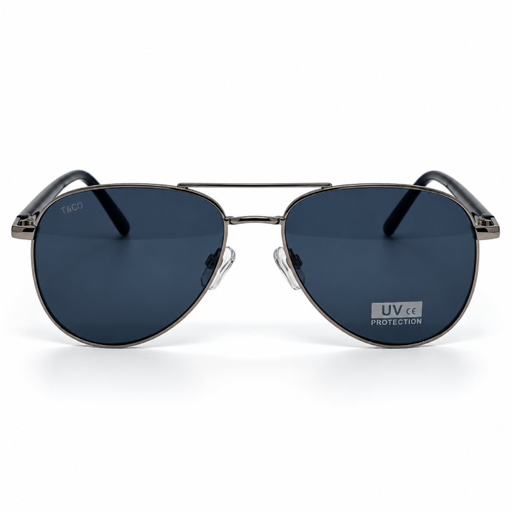 Plata · lentes azul grisáceo oscuro · aviador