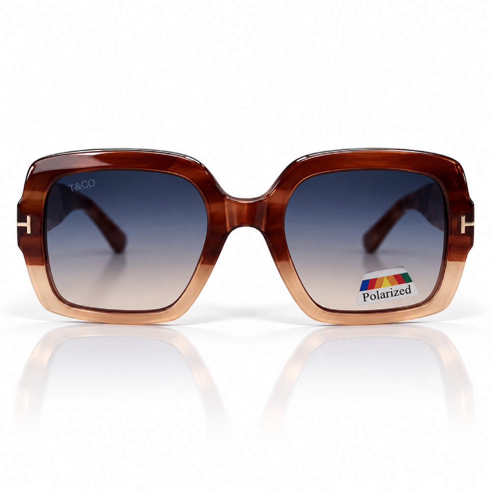 Ámbar caramelo y rosa nude · lentes gris degradado polarizadas