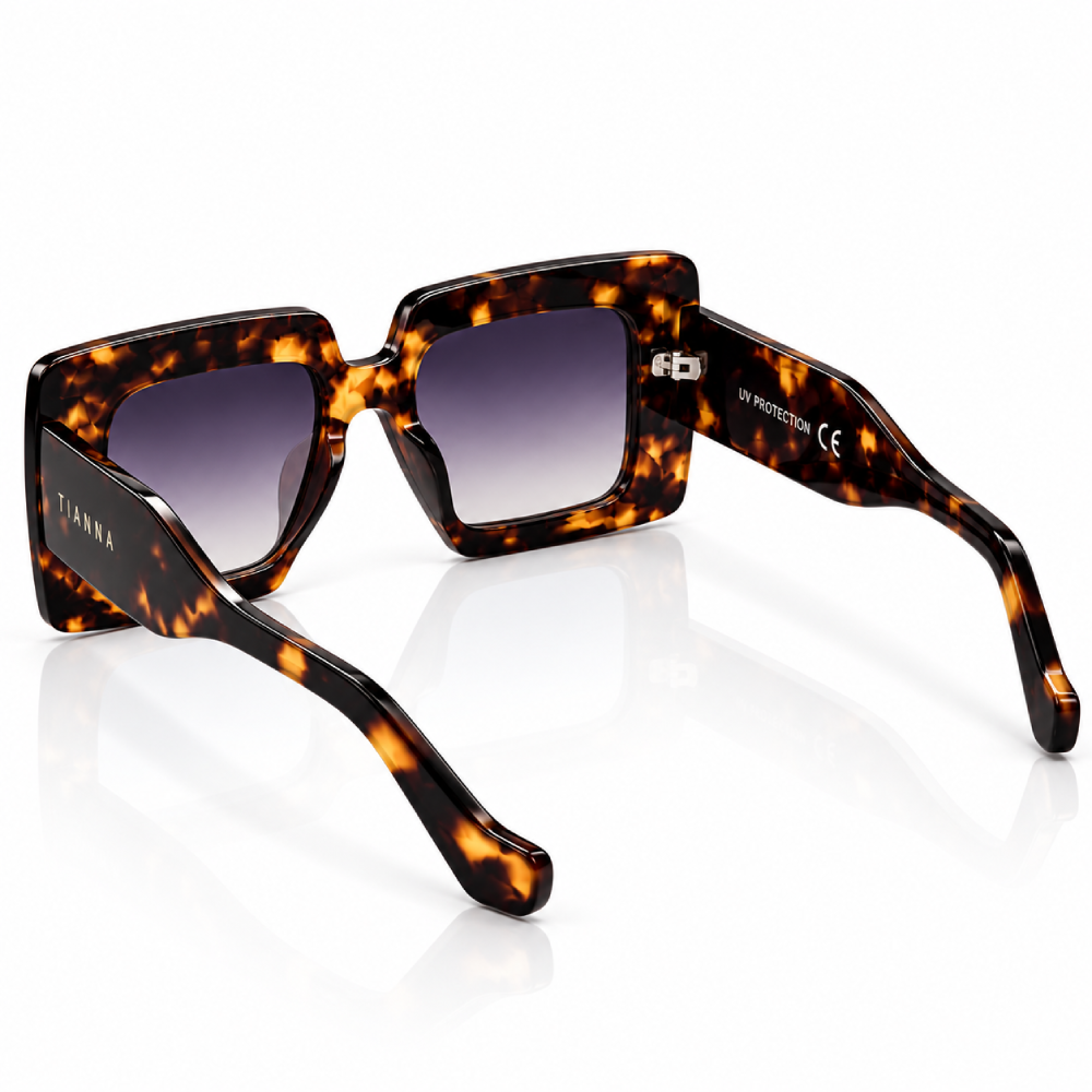 Carey marrón oscuro y ámbar · lentes gris oscuro · rectangular gruesa - Imagen 3