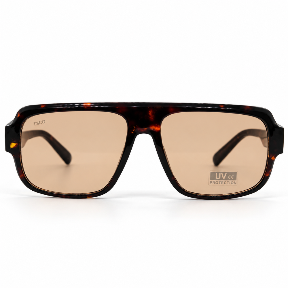 Carey marrón oscuro y negro · lentes marrón claro/ámbar · rectangular ancha