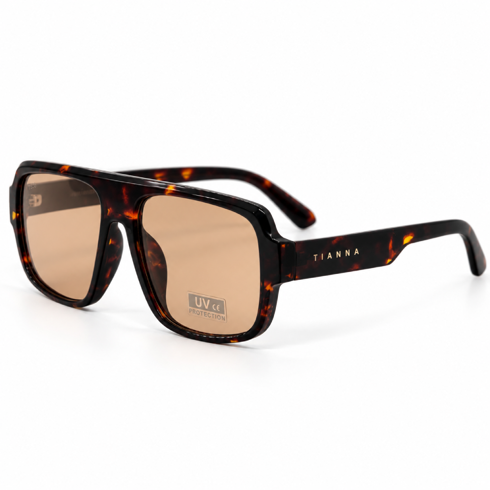 Carey marrón oscuro y negro · lentes marrón claro/ámbar · rectangular ancha - Imagen 2