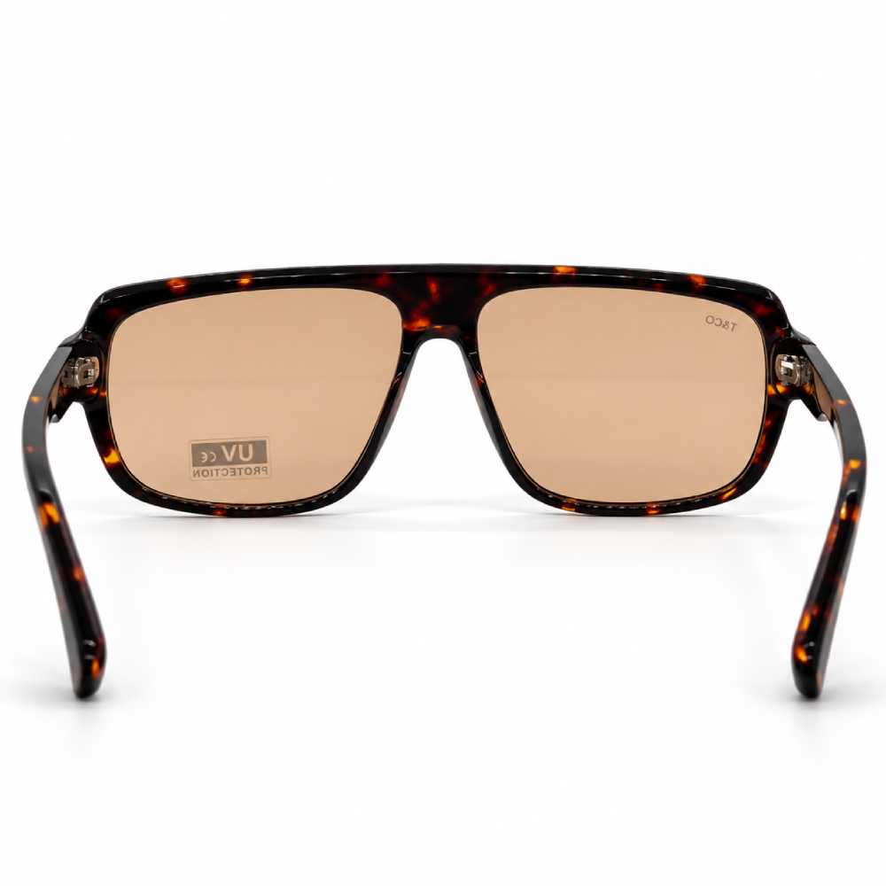 Carey marrón oscuro y negro · lentes marrón claro/ámbar · rectangular ancha - Imagen 3