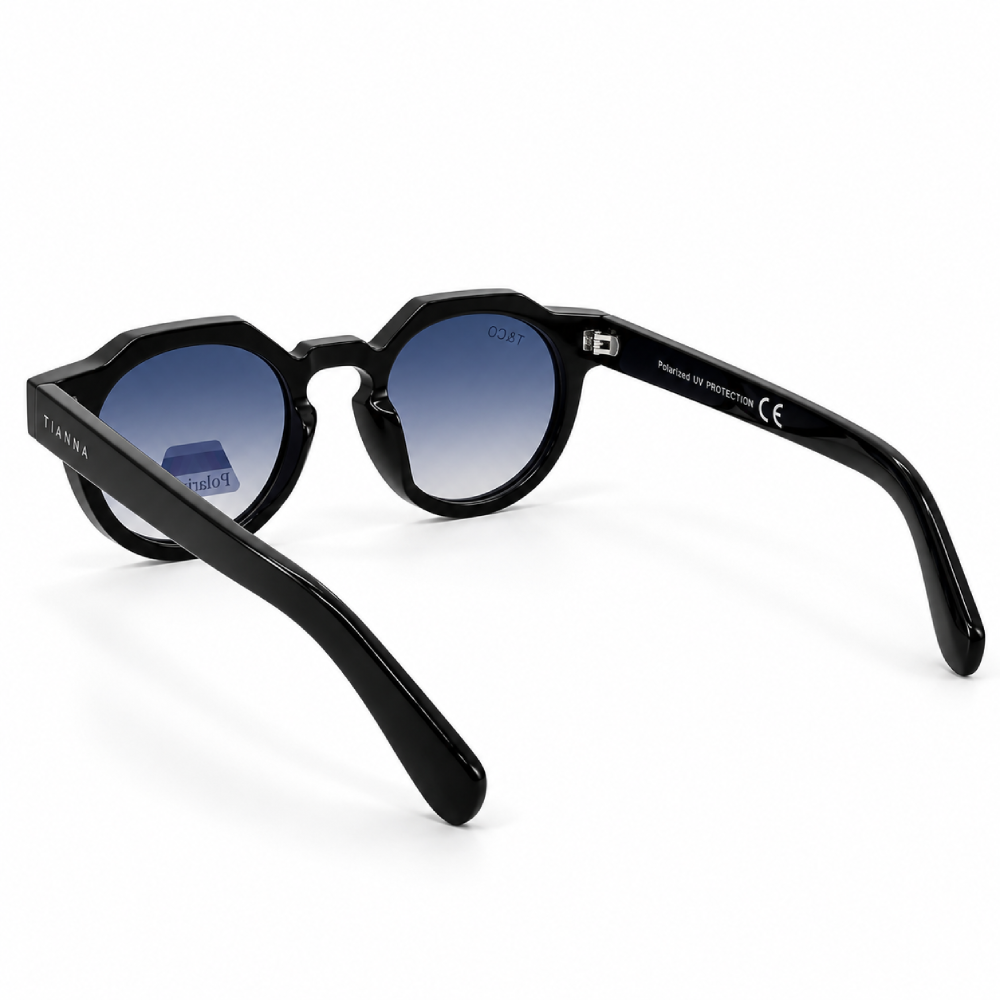 Negro brillante · lentes gris degradado polarizadas · montura redonda - Imagen 2