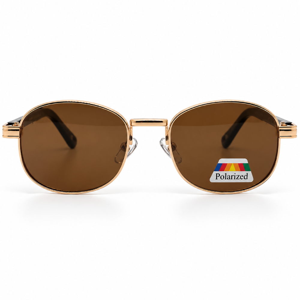 Dorado claro · lentes marrón polarizadas · ovaladas metálicas