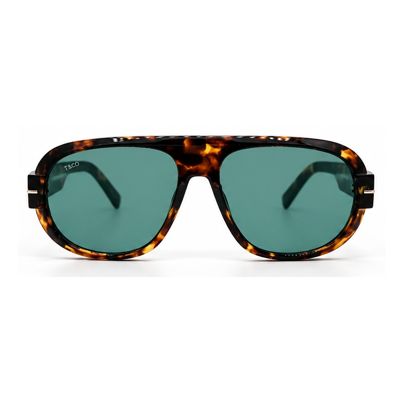 Carey marrón y negro · lentes verde turquesa · montura aviador