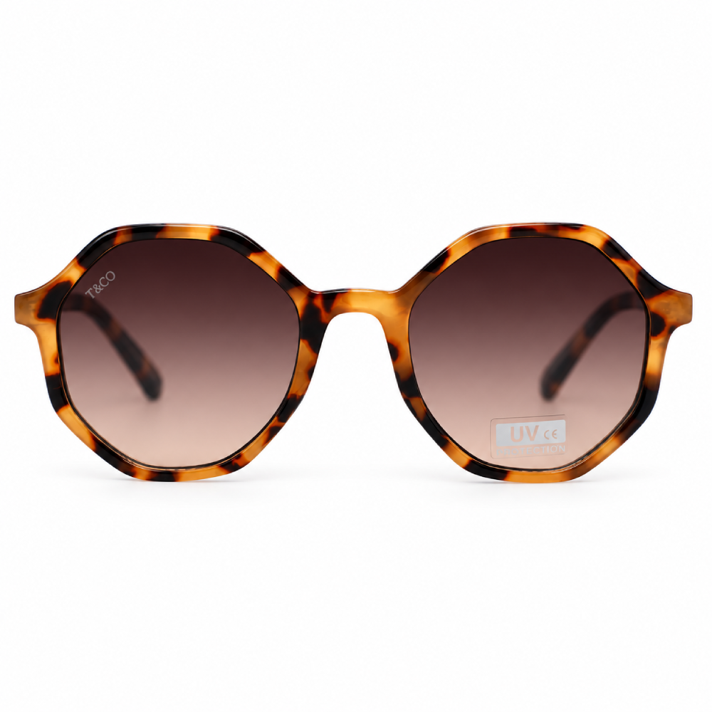 Carey beige miel · lentes marrón degradado · montura geométrica octogonal