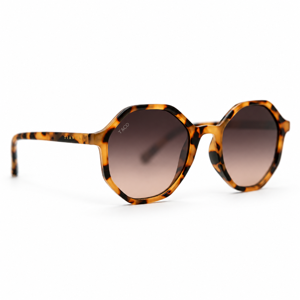 Carey beige miel · lentes marrón degradado · montura geométrica octogonal - Imagen 3
