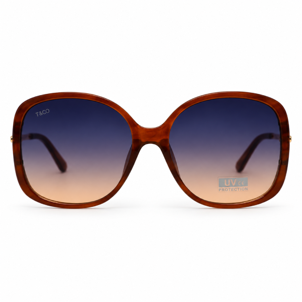 Ámbar/caramelo · lentes gris a marrón degradado · cuadradas oversize