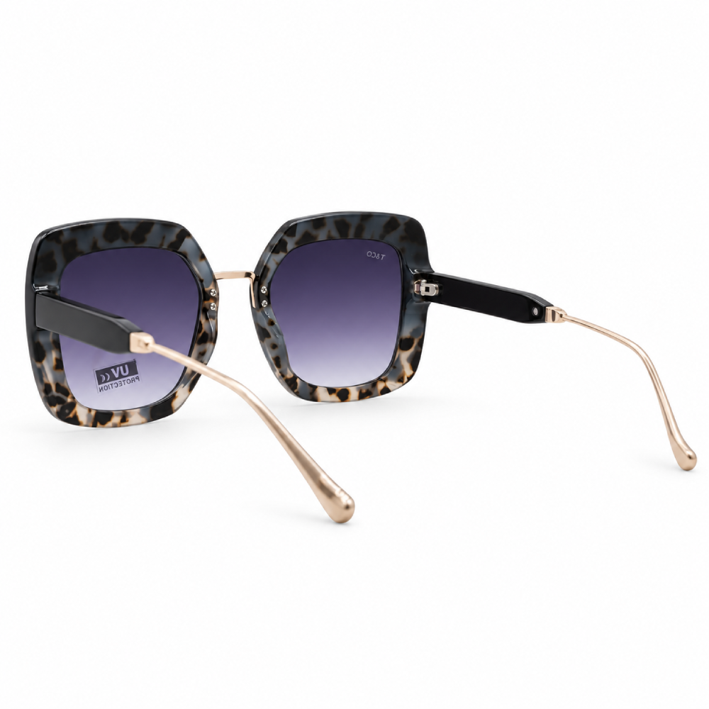 Negro brillante y carey crema en la parte inferior · puente dorado · lentes gris degradado · montura cuadrada oversize - Imagen 3