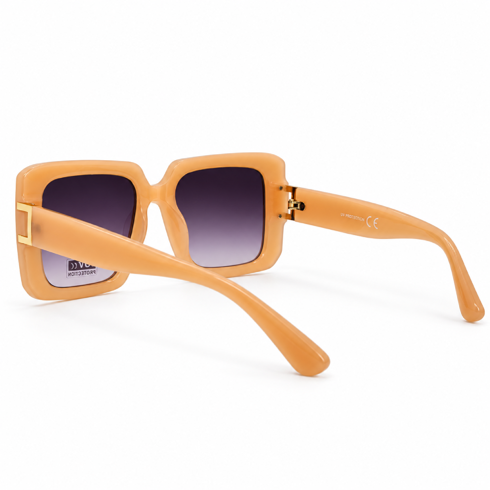 Rosa nude / melocotón · lentes marrón grisáceo degradado · montura cuadrada oversize con detalles dorados - Imagen 2