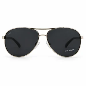 Metal plateado / gris · lentes gris azulado oscuro polarizadas · aviador metálico